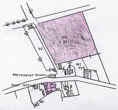 1905 map showing Mill House and field where mill stood