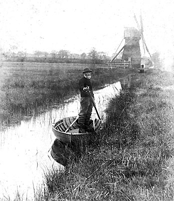 Basketmaker James Cox-Haylett in front of mill c.1895