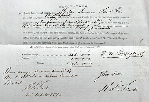 Auction deposit receipt - August 1869