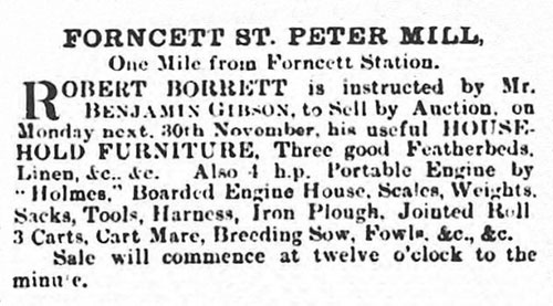 Sale advertisment - November 1885