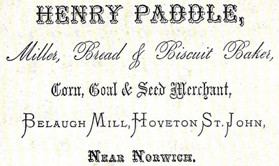 Henry Paddle's business card c.1880