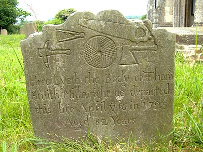 Gravestone of millwright Thomas Smith - died 16th April 1725