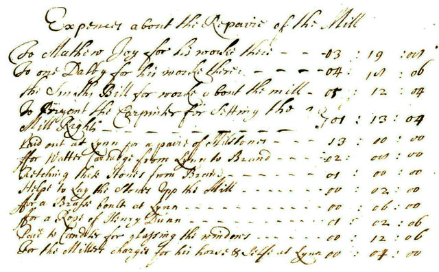 Mill repairs from manorial records May to Michaelmas (29th Sept) 1667
