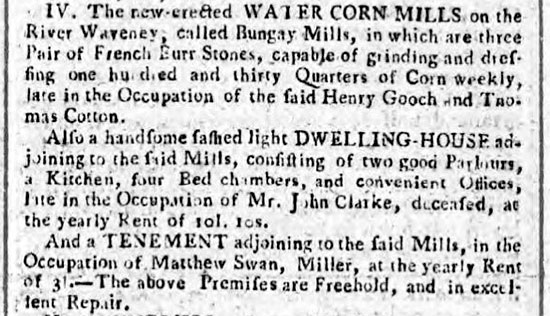 Mill auction ad 1784