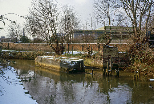 Mill site from mill dam side - February 1983