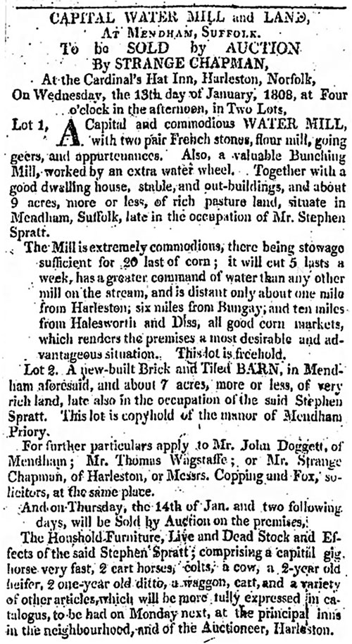 Ipswich Journal advert - 9th January 1808