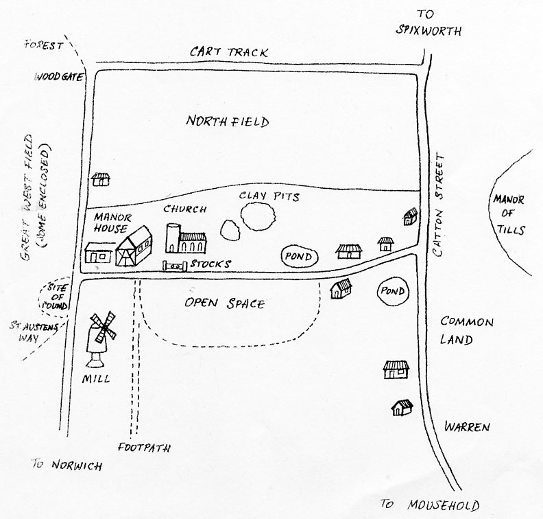 Possible layout of Catton in the 16th Century - as drawn by Harry Apling 