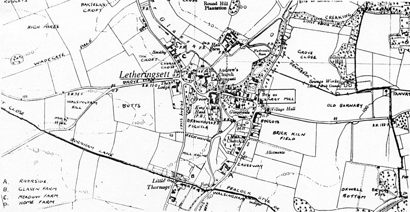Map of Letheringsett showing details of the village c.1760