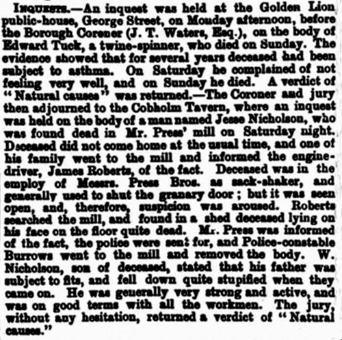 Jesse Nicholson death November 1886