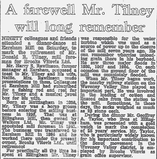 Mill Foreman Don Tilney's retirement - newspaper report 