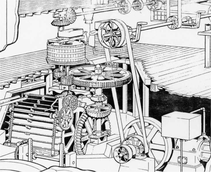 Letheringsett's water and diesel gearing drawn by Barré Funnell