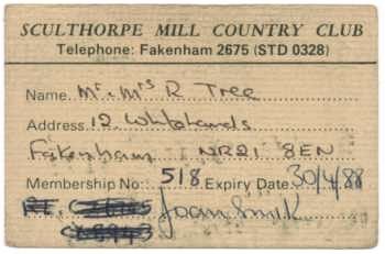 Sculthorpe Country Club membership card