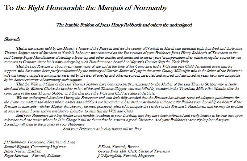 Petition to obtain the freedom of Thomas Skipper - 1841 